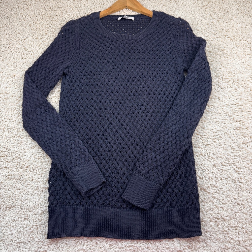 Banana Republic Sweater Women M Navy Blue Excellent Open Knit Cotton Pullover